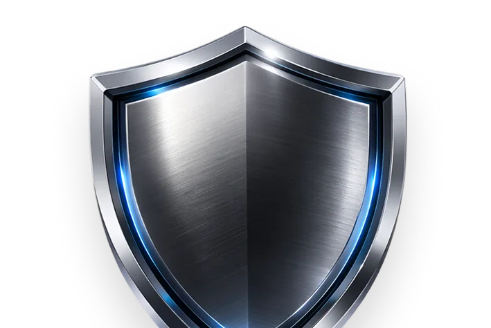Metallisches Schutzschild mit blauem Leuchtrand